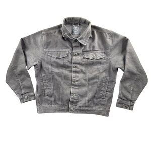 MO7 Jacket Mens 2XL Gray Denim Bomber Button Front Trucker Casual Y2K Distressed
